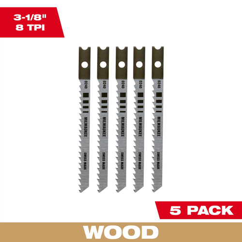 3-1/8" 8TPI U-Shank Wood High Carbon Steel Jig Saw Blades (5 PK) 48-42-0240
