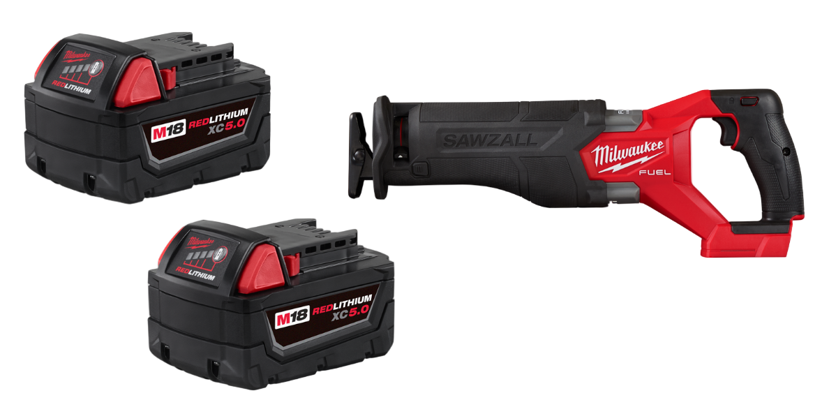 Milwaukee 48-11-1852 2 Pack of M18 5.0 Batteries w/ FREE M18 SAWZALL 2821-20