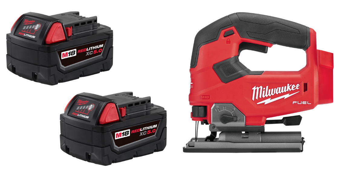 Milwaukee 48-11-1852 2 Pack of M18 5.0 Batteries w/ FREE M18 D-Handle Jig Saw 2737-20