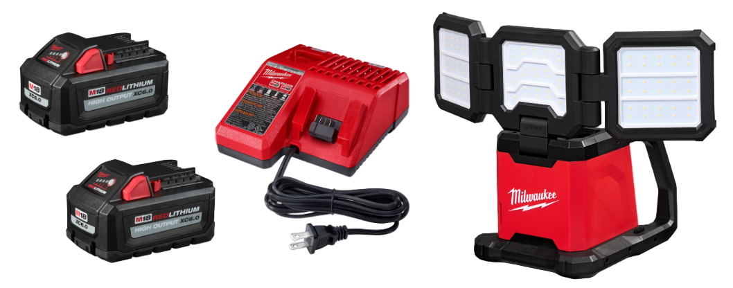 Milwaukee 48-59-1862S M18 2-Pack Start Kit w/ FREE M18 ROVER Dual Power Triple-Panel Flood and Area Light 2368-20