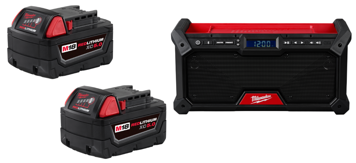 Milwaukee 48-11-1852 2 Pack of M18 5.0 Batteries w/ FREE M18 Bluetooth Jobsite Radio 2952-20