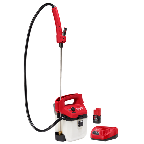 Milwaukee M12 1 Gallon Handheld Sprayer Kit 2528-21G1 with cordless powered head, tank, and M12 REDLITHIUM CP2.0 battery