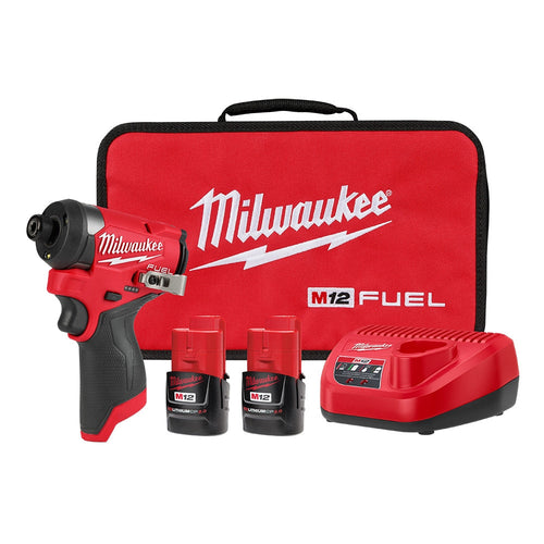 Milwaukee M12 FUEL 1/4 in. Hex Impact Driver Kit 3453-22 with batteries, charger and bag