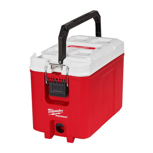 Milwaukee PACKOUT 16QT Compact Cooler 48-22-8460, red and white modular hard-sided jobsite cooler