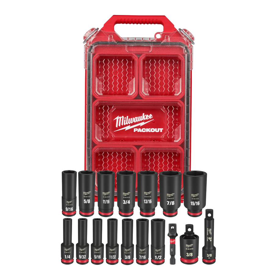 Milwaukee SHOCKWAVE Impact Duty 17pc 3/8 inch drive SAE socket set 49-66-6800 in PACKOUT organizer