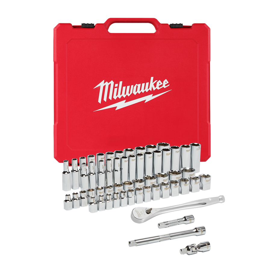 Milwaukee 3/8" Drive 56pc Ratchet and Socket Set 48-22-9008 with FOUR FLAT sockets, SAE and metric, in carrying case