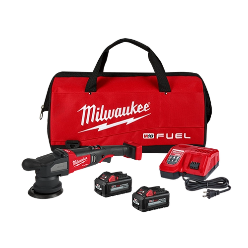 Milwaukee M18 FUEL 15mm Random Orbital Polisher Kit 2684-22HD with batteries, charger and bag