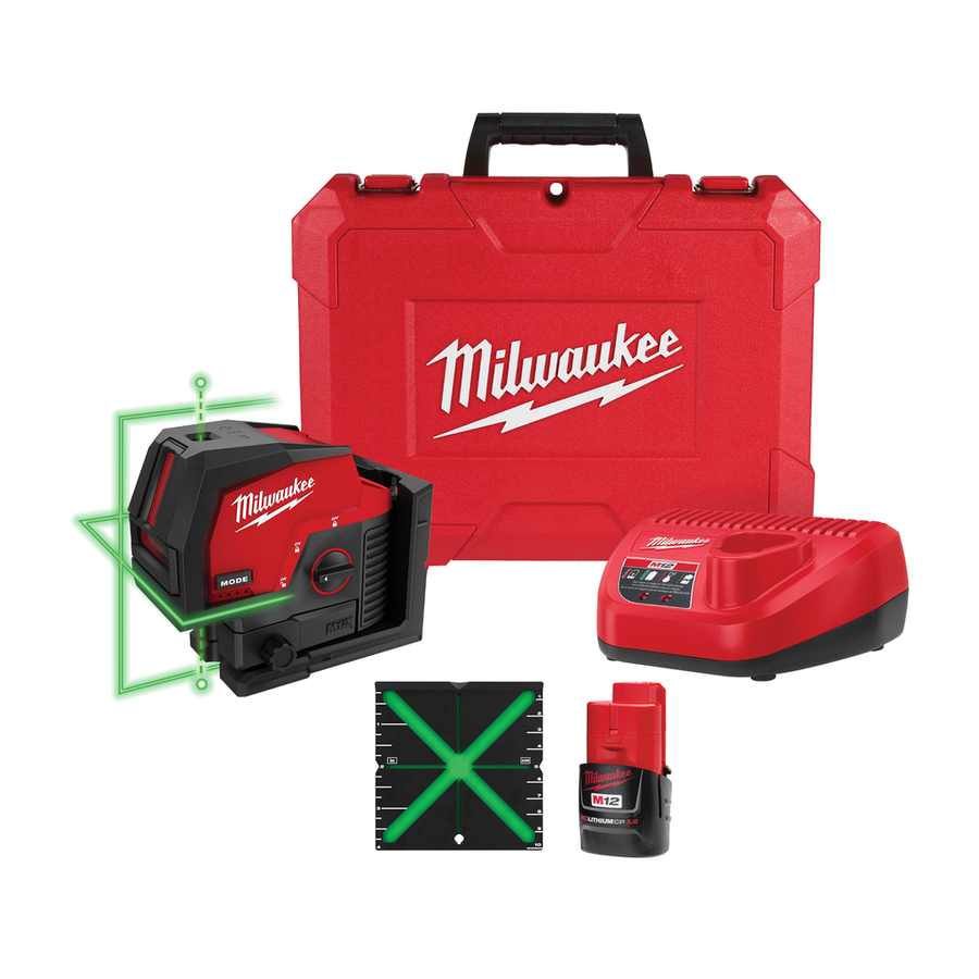 Milwaukee M12 Green Cross Line & Plumb Points Laser Kit 3622-21