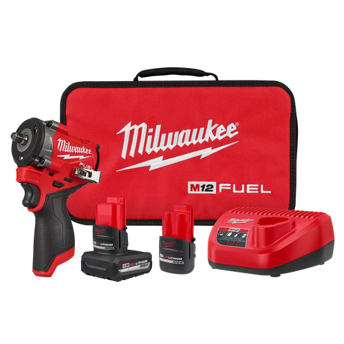 Milwaukee M12 FUEL Stubby 3/8 in. Impact Wrench Kit 2562-22 with batteries, charger and bag