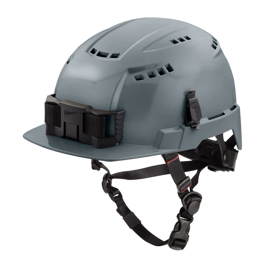 Milwaukee BOLT Vented Safety Helmet w/ BOLT Cooling Sweatband and Cooling Liner - Type 2 Class C, Gray, front brim