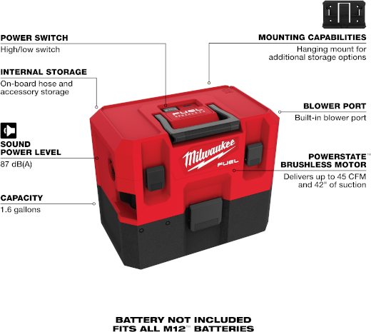 M12 FUEL™ 1.6 Gallon Wet/Dry Vacuum