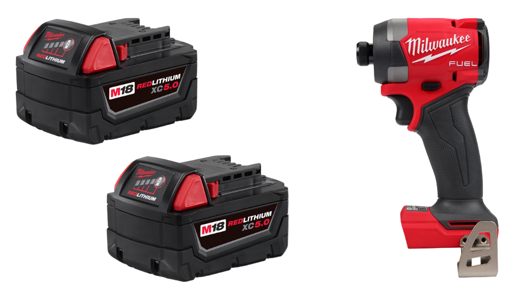 Milwaukee 48-11-1852 2 Pack of M18 5.0 Batteries w/ FREE M18 Impact 2953-20