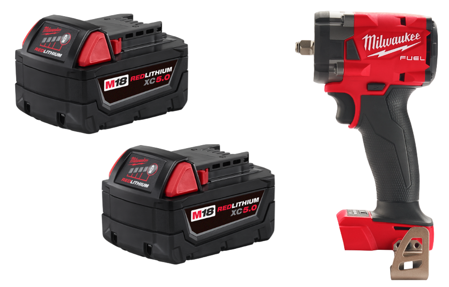 Milwaukee 48-11-1852 2 Pack of M18 5.0 Batteries w/ FREE M18 Impact Wrench 2854-20