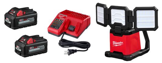 Milwaukee 48-59-1862S M18 2-Pack Start Kit w/ FREE M18 ROVER Dual Power Triple-Panel Flood and Area Light 2368-20