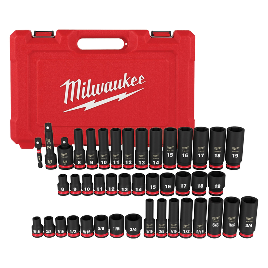 Milwaukee 43-Piece SHOCKWAVE Impact Duty 3/8 inch Drive SAE and Metric Deep 6-Point Socket Set 49-66-7009