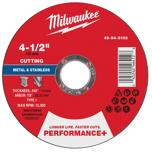 4-1/2" x .045" x 7/8" Performance+ Metal Cut Off Wheel - Type 1 49-94-0103