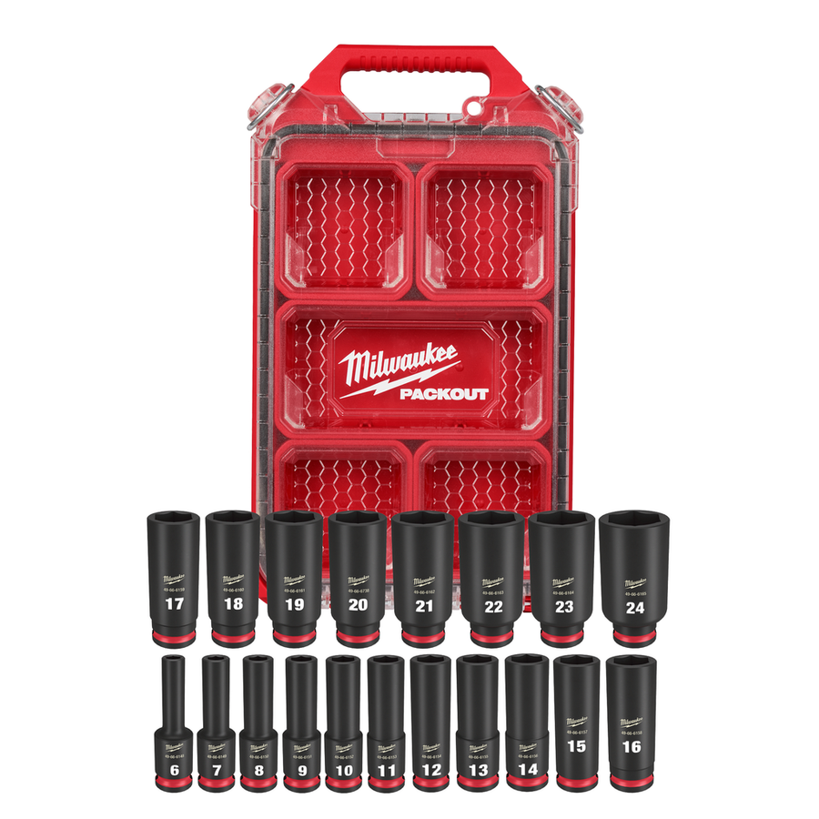 Milwaukee SHOCKWAVE Impact Duty 19-Piece 3/8 inch Drive Metric Deep Socket Set 49-66-6801 with PACKOUT organizer