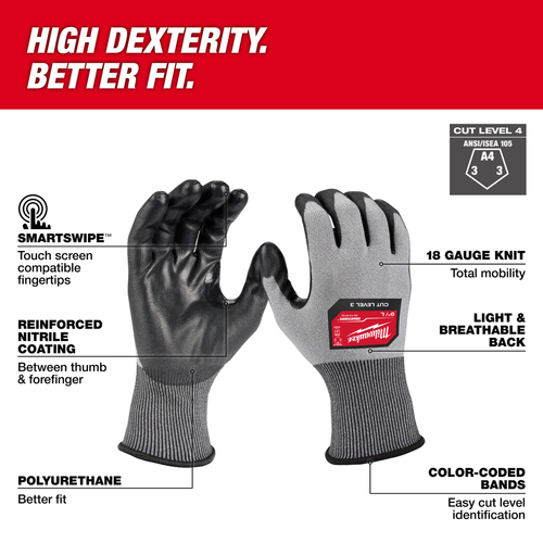 Milwaukee 12 Pair Cut Level 4 High Dexterity Polyurethane Dipped Gloves