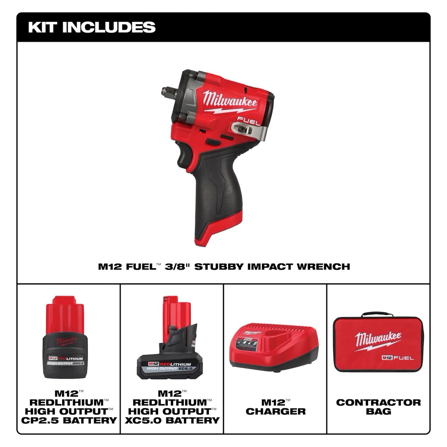 M12 FUEL™ Stubby 3/8" Impact Wrench Kit