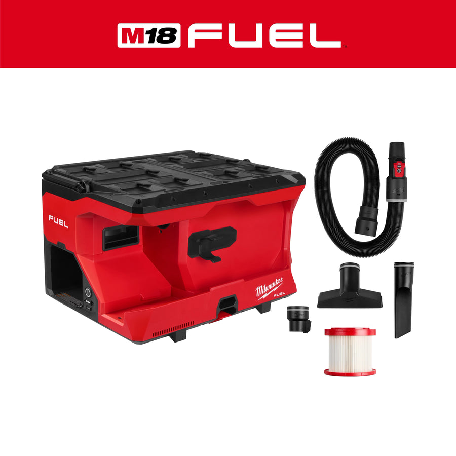 Milwaukee M18 FUEL 4 Gallon Wet/Dry Vacuum w/ PACKOUT Compatibility & VACLINK 0971-20 with hose, nozzles and filter