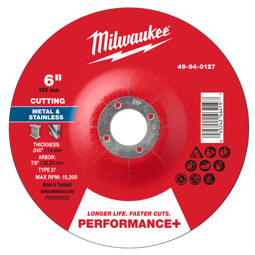 6" x .045" x 7/8" Performance+ Metal Cut Off Wheel - Type 27 49-94-0127