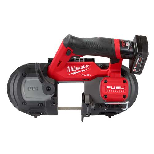 Milwaukee M12 FUEL Compact Band Saw Kit 2529-21XC with battery, charger, and contractor bag