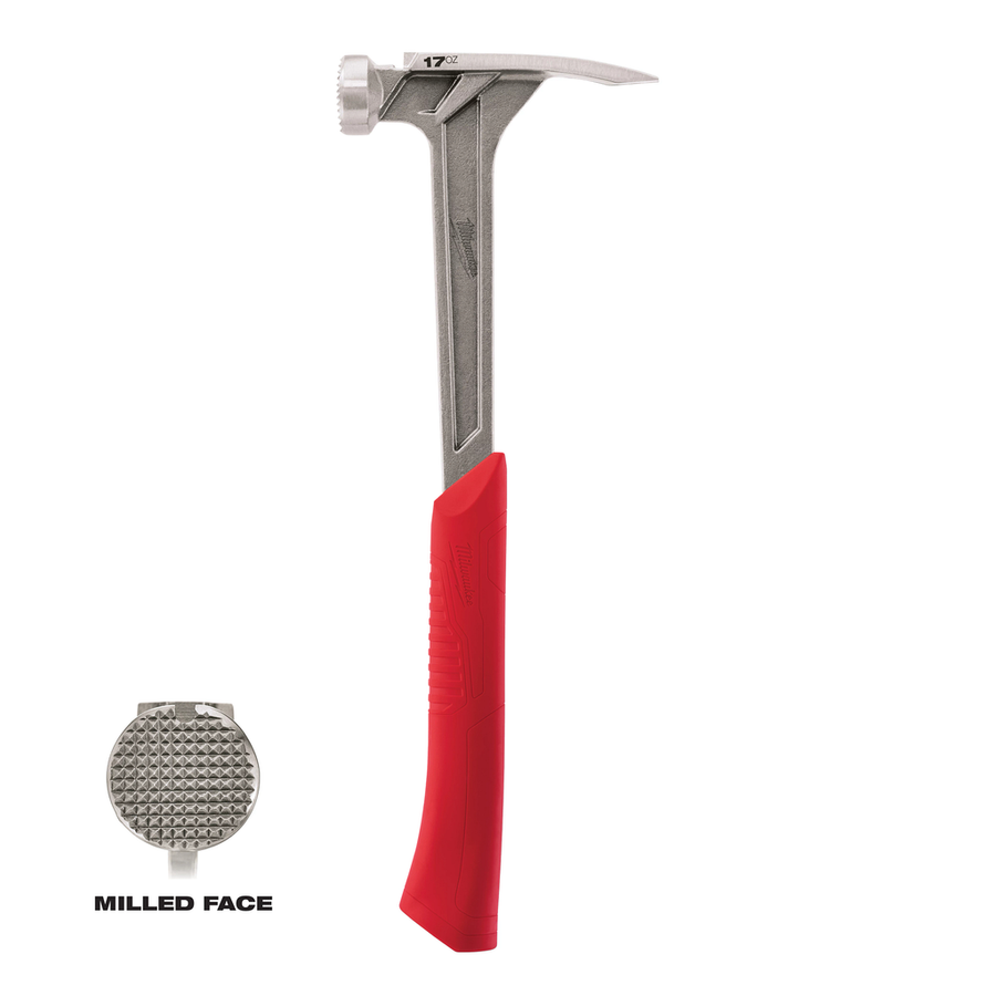 Milwaukee 17oz Milled Face Framing Hammer 48-22-9016 with steel I-Beam handle and SHOCKWAVE grip
