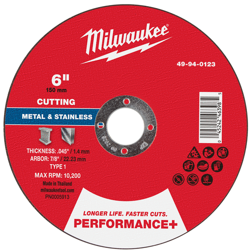 6" x .045" x 7/8" Performance+ Metal Cut Off Wheel - Type 1 49-94-0123