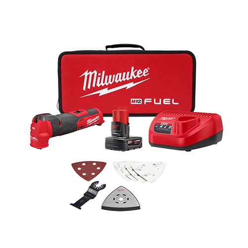 Milwaukee M12 FUEL Oscillating Multi-Tool Kit 2526-21XC with battery, charger, blades and bag