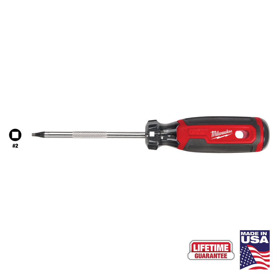 Milwaukee #2 Square 4 inch Cushion Grip Screwdriver MT218, USA-made hand screwdriver