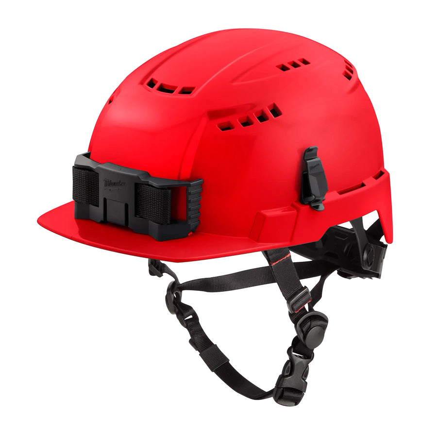 Milwaukee BOLT Vented Safety Helmet w/ BOLT Cooling Sweatband and Cooling Liner - Type 2 Class C, Red, front brim