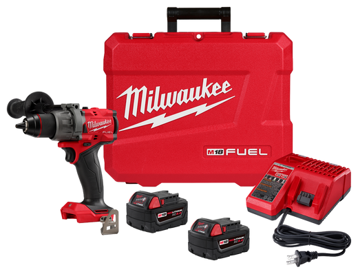Milwaukee M18 FUEL 1/2 in. Hammer Drill/Driver Kit 2904-22 with two batteries, charger and case