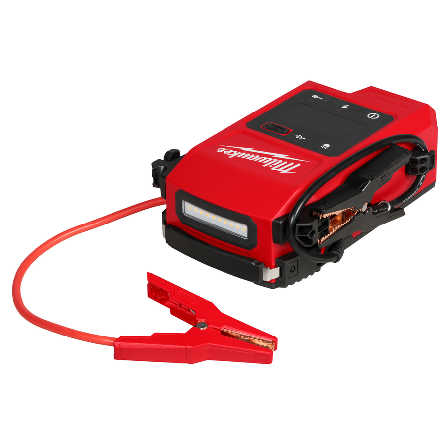Milwaukee M18 HOTSHOT Jump Starter 3841-20 with clamps and digital voltage display