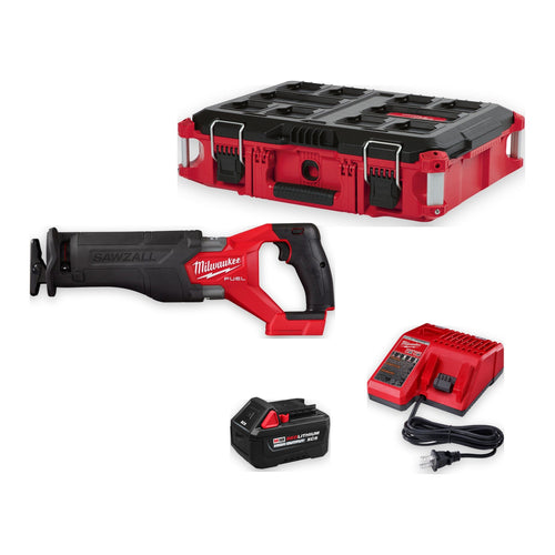 Milwaukee M18 FUEL SAWZALL Reciprocating Saw PACKOUT Kit 2821-21HO with HIGH OUTPUT XC5.0 battery, charger and PACKOUT Tool Box with foam insert